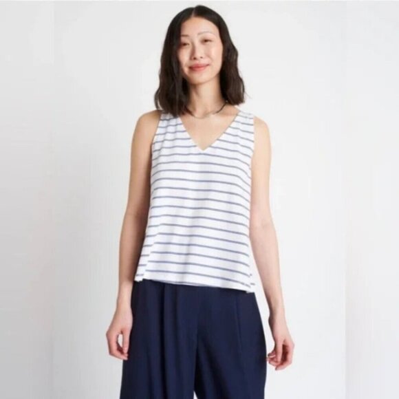 Kit And Ace Womens Small Striped Sleeveless Tank Top White and Blue - Picture 1 of 12